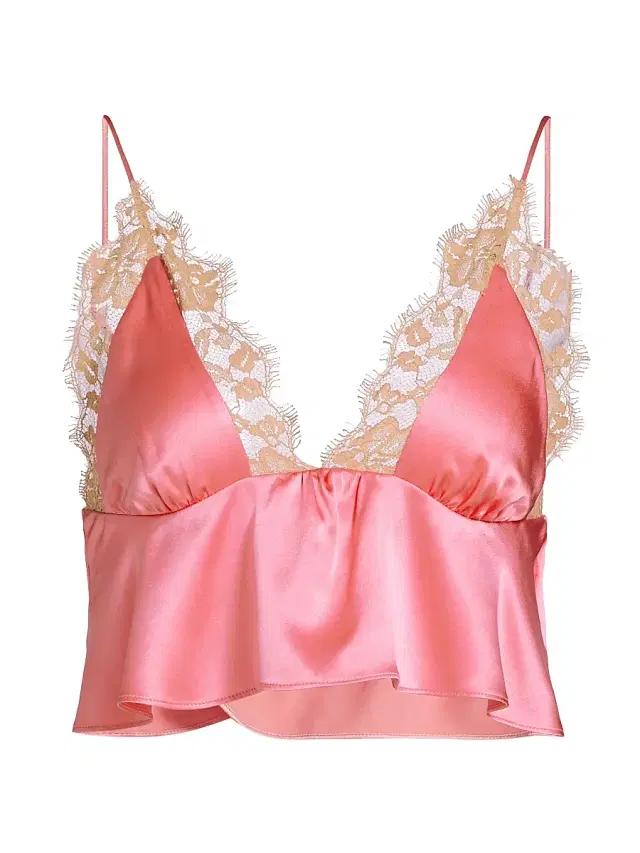 Women's Orchid Lace-Trimmed Silk Crop Cami - Rose Sucre