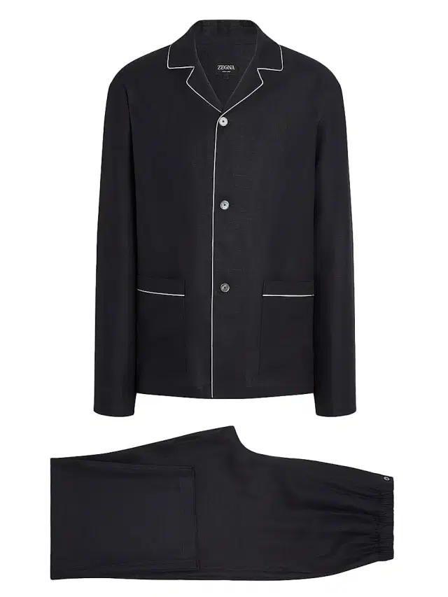 ZEGNA Men's Oasi Lino Pajamas Set - Navy Blue