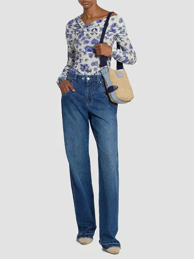 Isabel Marant Women's Mini Bayia Raffia & Leather Shoulder Bag - Natural Blue | Thumbnail 2
