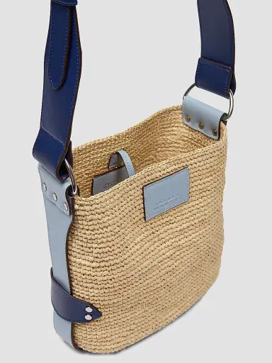 Isabel Marant Women's Mini Bayia Raffia & Leather Shoulder Bag - Natural Blue | Thumbnail 3