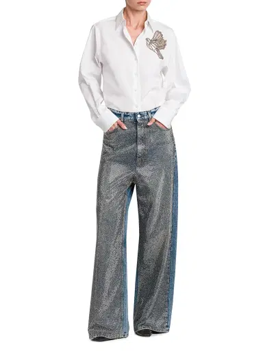 Stella McCartney Women's Hotfix Crystals Mid-Rise Wide-Leg Jeans - Vintage Blue Denim - Size 31 | Thumbnail 2 Stella McCartney Women's Hotfix Crystals Mid-Rise Wide-Leg Jeans - Vintage Blue Denim - Size 31 | Thumbnail 2
