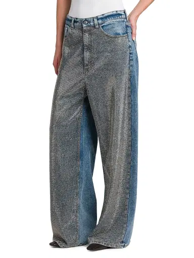 Stella McCartney Women's Hotfix Crystals Mid-Rise Wide-Leg Jeans - Vintage Blue Denim - Size 31 | Thumbnail 4 Stella McCartney Women's Hotfix Crystals Mid-Rise Wide-Leg Jeans - Vintage Blue Denim - Size 31 | Thumbnail 4