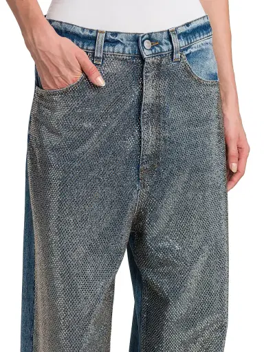Stella McCartney Women's Hotfix Crystals Mid-Rise Wide-Leg Jeans - Vintage Blue Denim - Size 31 | Thumbnail 6 Stella McCartney Women's Hotfix Crystals Mid-Rise Wide-Leg Jeans - Vintage Blue Denim - Size 31 | Thumbnail 6