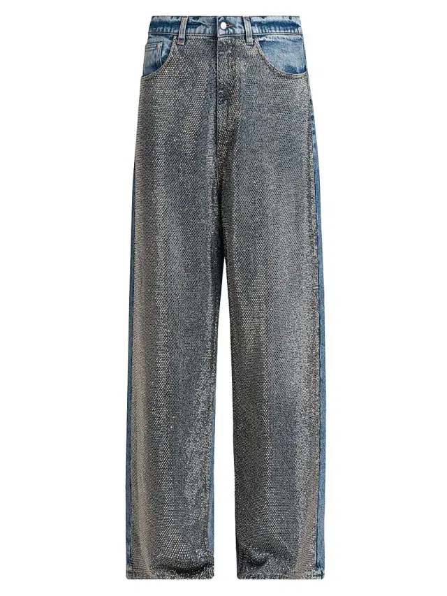 Stella McCartney Women's Hotfix Crystals Mid-Rise Wide-Leg Jeans - Vintage Blue Denim