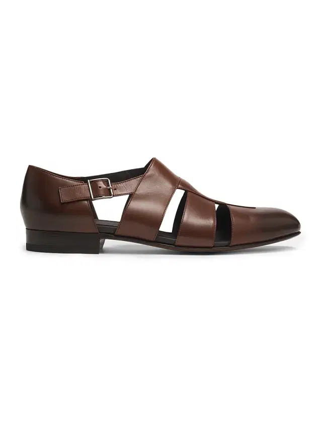 Manolo Blahnik Men's Hickory Leather Fisherman Sandals - Dark Brown