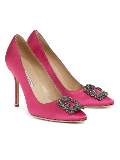 Manolo Blahnik Women's Hangisi 105MM Embellished Satin Pumps - Dark Pink | Thumbnail 2 Manolo Blahnik Women's Hangisi 105MM Embellished Satin Pumps - Dark Pink | Thumbnail 2