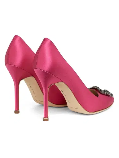 Manolo Blahnik Women's Hangisi 105MM Embellished Satin Pumps - Dark Pink | Thumbnail 3 Manolo Blahnik Women's Hangisi 105MM Embellished Satin Pumps - Dark Pink | Thumbnail 3