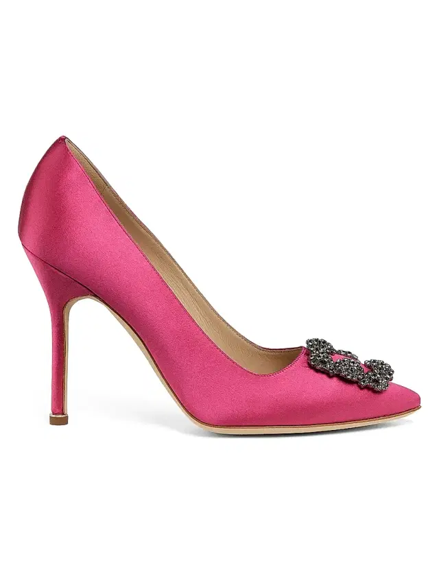 Women's Hangisi 105MM Embellished Satin Pumps - Dark Pink