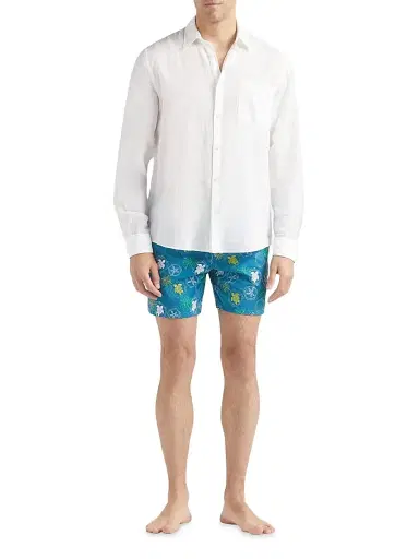 Vilebrequin Men's Cotton-Linen Jacquard Button-Front Shirt - Blanc - Size XXL | Thumbnail 2