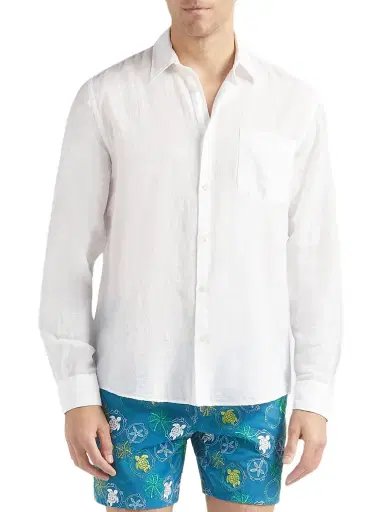 Vilebrequin Men's Cotton-Linen Jacquard Button-Front Shirt - Blanc - Size XXL | Thumbnail 4