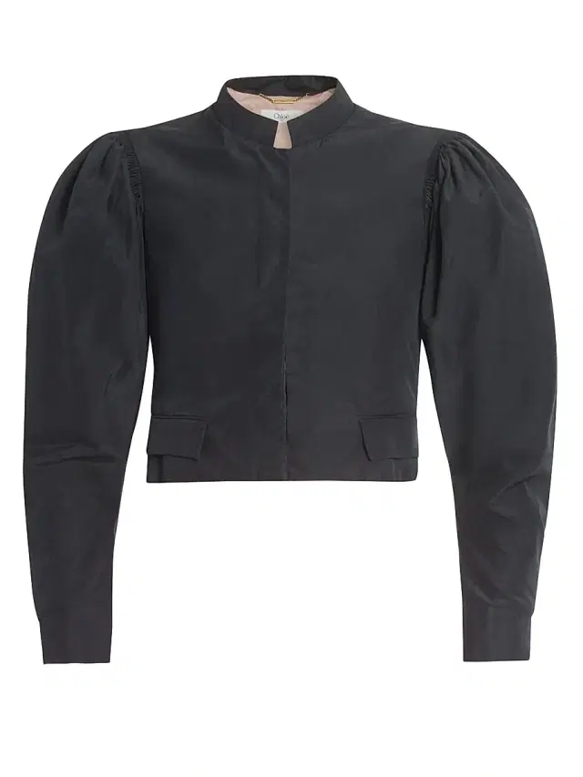 Women's Silk Puff-Sleeve Jacket - Black