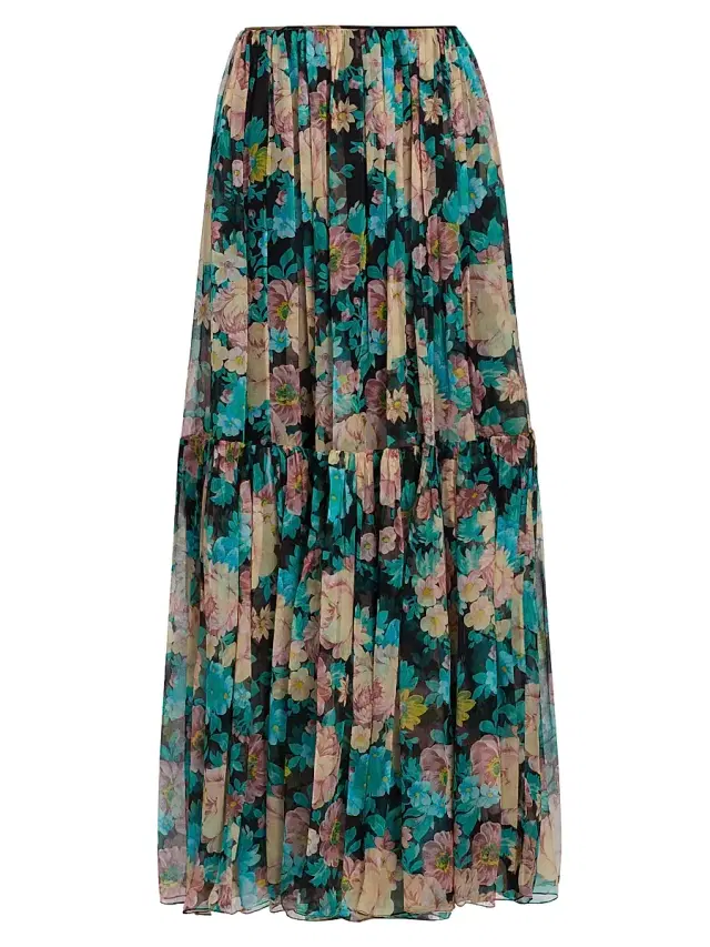 Chloé Women's Floral Silk Maxi Skirt - Cloudy Turquoise