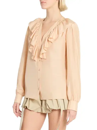 Chloé Women's Ruffled Silk V-Neck Blouse - Biscuit Pink | Thumbnail 4 Chloé Women's Ruffled Silk V-Neck Blouse - Biscuit Pink | Thumbnail 4