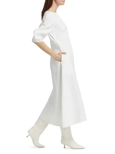 Jil Sander Women's Squareneck Linen Midi-Dress - Optic White - Size 4 | Thumbnail 2