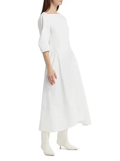 Jil Sander Women's Squareneck Linen Midi-Dress - Optic White - Size 4 | Thumbnail 4