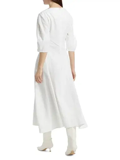 Jil Sander Women's Squareneck Linen Midi-Dress - Optic White - Size 4 | Thumbnail 5