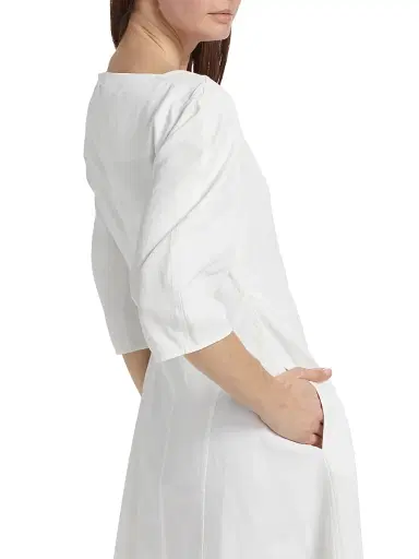 Jil Sander Women's Squareneck Linen Midi-Dress - Optic White - Size 4 | Thumbnail 6