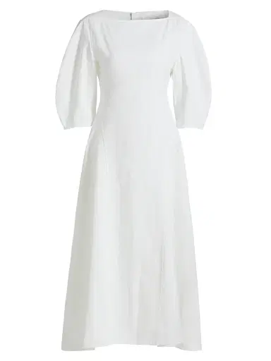 Jil Sander Women's Squareneck Linen Midi-Dress - Optic White - Size 4 | Thumbnail 1