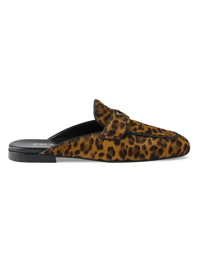 Women's Leopard Print Leather Mules - Beige Khaki