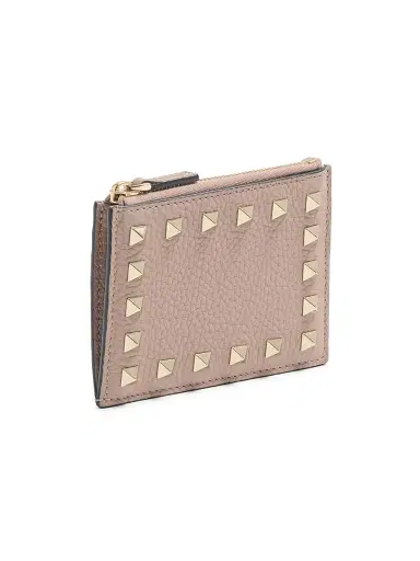 Valentino Garavani Women's Rockstud Grainy Calfskin Cardholder with Zipper - Poudre | Thumbnail 3