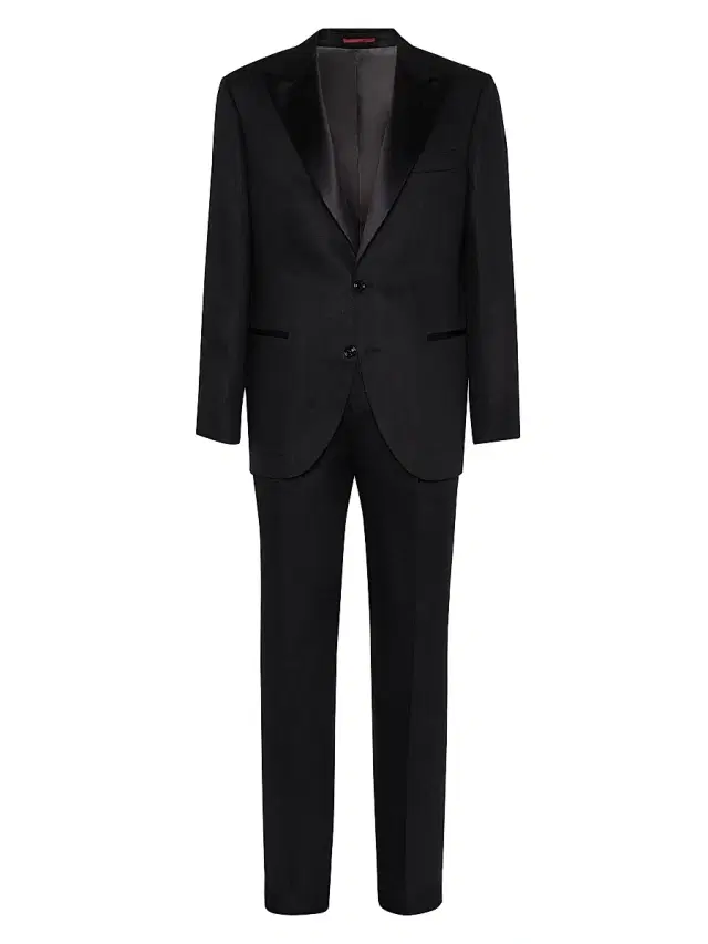 Men's Linen Satin Tuxedo with Peak Lapel Jacket and Trousers - Black