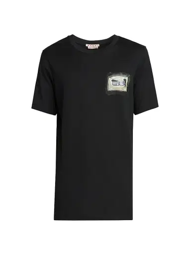 Marni Men's Collage Logo Cotton Crewneck T-Shirt - Black - Size 46 | Thumbnail 1 Marni Men's Collage Logo Cotton Crewneck T-Shirt - Black - Size 46 | Thumbnail 1