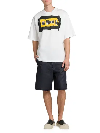 Marni Men's Collage Logo Cotton Oversized T-Shirt - Lily White - Size 44 | Thumbnail 2