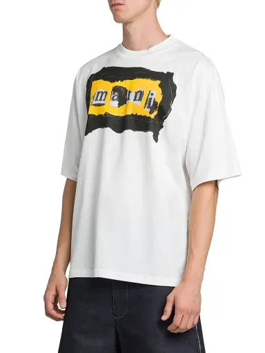 Marni Men's Collage Logo Cotton Oversized T-Shirt - Lily White - Size 44 | Thumbnail 4