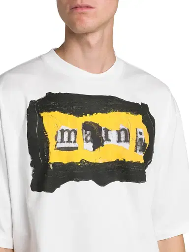 Marni Men's Collage Logo Cotton Oversized T-Shirt - Lily White - Size 44 | Thumbnail 6