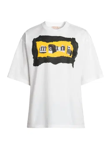 Marni Men's Collage Logo Cotton Oversized T-Shirt - Lily White - Size 44 | Thumbnail 1