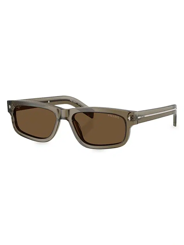Prada Men's 57MM Rectangular Sunglasses - Dark Brown
