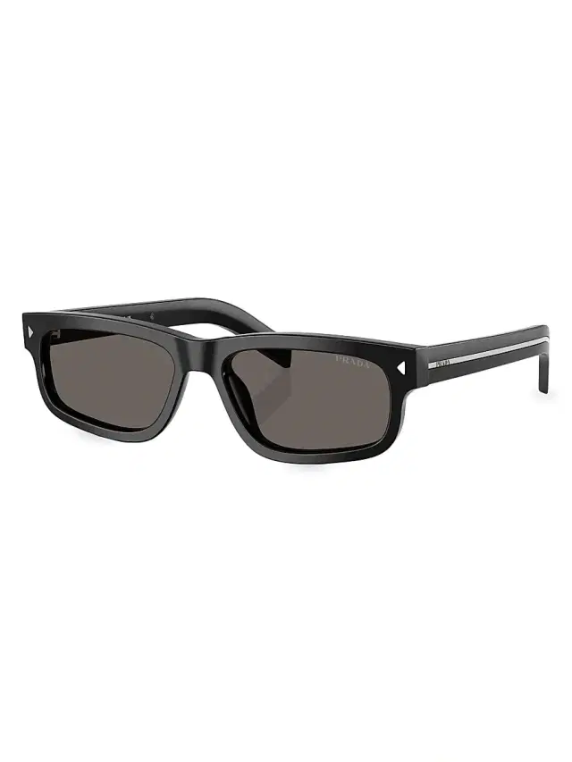 Prada Men's 57MM Rectangular Sunglasses - Black Dark Grey