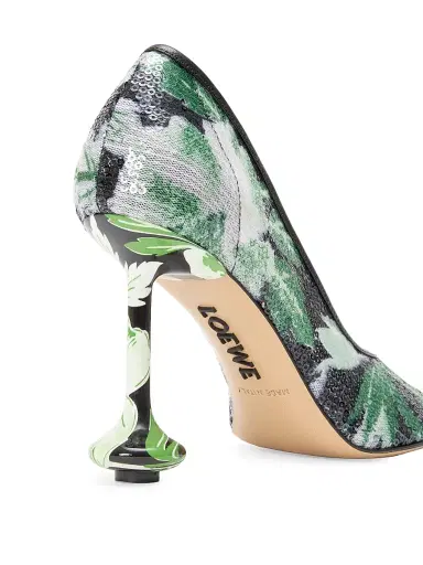 Loewe Women's Toy Pump 90MM Sequined Floral Pumps - Black Hibiscus Green - Size 10 | Thumbnail 4
