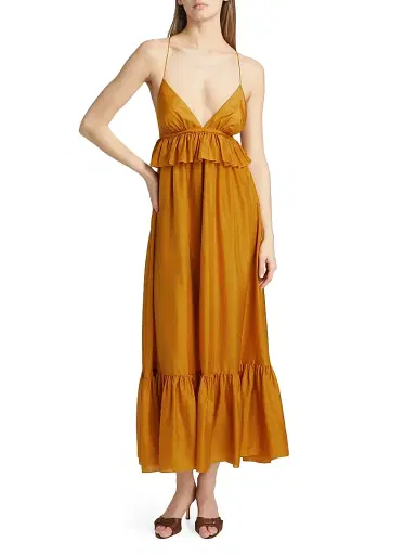 Zimmermann Women's Rhiannon Ruffled Silk Maxi Dress - Gold | Thumbnail 3 Zimmermann Women's Rhiannon Ruffled Silk Maxi Dress - Gold | Thumbnail 3