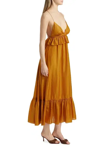 Zimmermann Women's Rhiannon Ruffled Silk Maxi Dress - Gold | Thumbnail 4 Zimmermann Women's Rhiannon Ruffled Silk Maxi Dress - Gold | Thumbnail 4