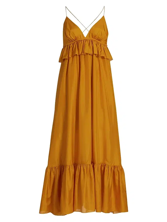 Zimmermann Women's Rhiannon Ruffled Silk Maxi Dress - Gold