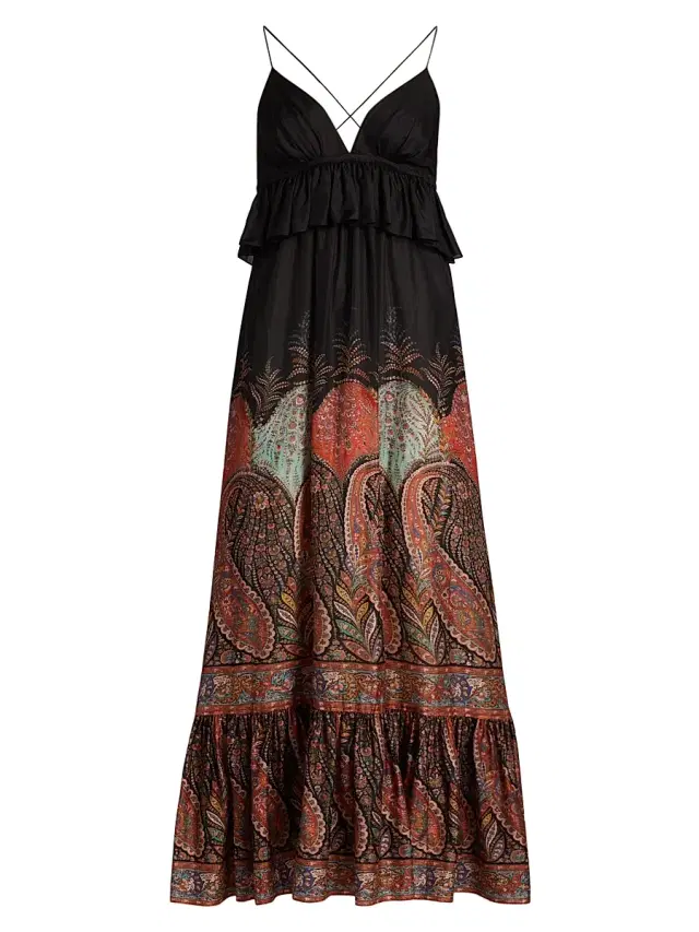 Zimmermann Women's Rhiannon Ruffled Paisley Silk Maxi Dress