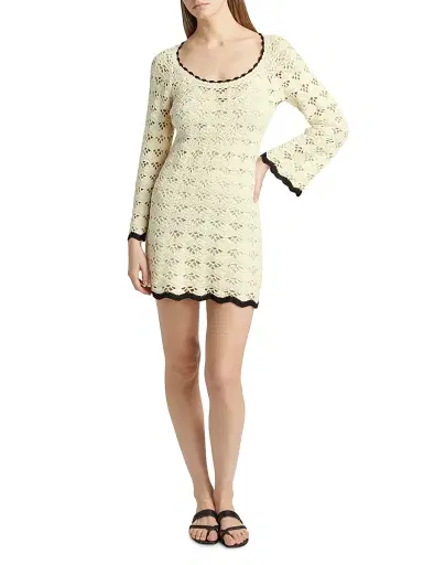Zimmermann Women's Rhiannon Crochet Minidress - Cream Black | Thumbnail 2 Zimmermann Women's Rhiannon Crochet Minidress - Cream Black | Thumbnail 2