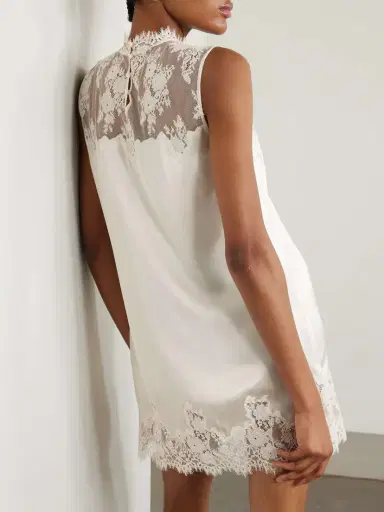 DÔEN Valeria Scalloped Lace-trimmed Silk-satin Mini Dress | Thumbnail 3