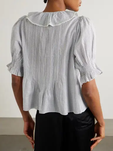 DÔEN Henri Lace-trimmed Ruffled Pintucked Striped Organic Cotton-voile Top | Thumbnail 3 DÔEN Henri Lace-trimmed Ruffled Pintucked Striped Organic Cotton-voile Top | Thumbnail 3