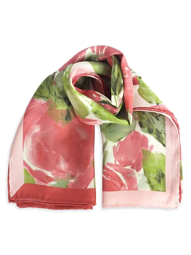 Women's Pretty Peonies Floral Silk Scarf - Pink Multi