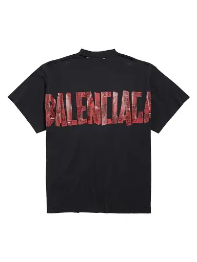 Balenciaga Men's Security Tape Logo Oversized T-Shirt - Black Red - Size Large | Thumbnail 2