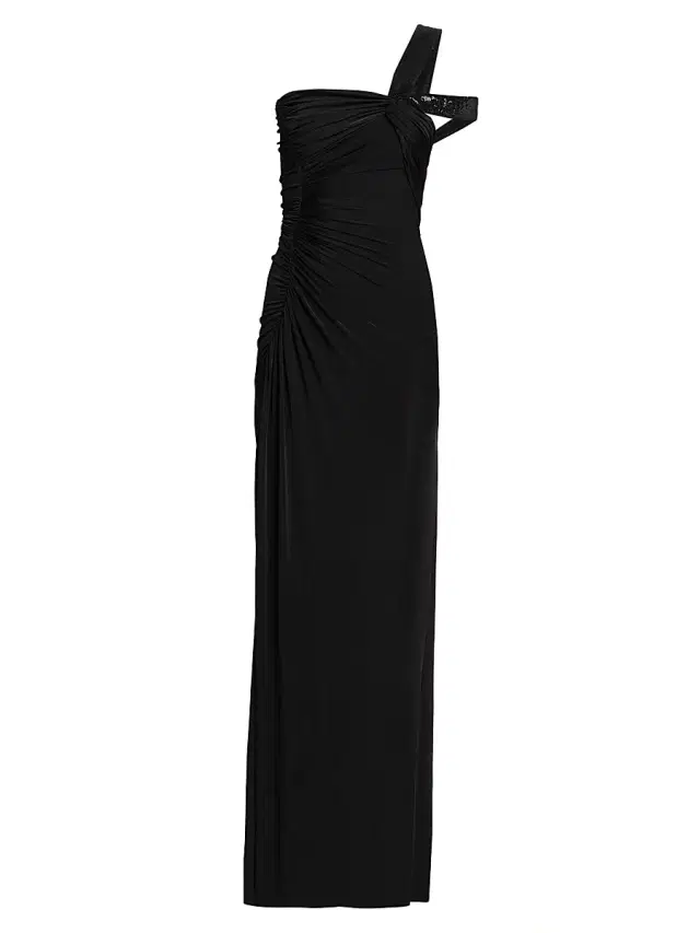 Women's Knotted One-Shoulder Column Gown - Black