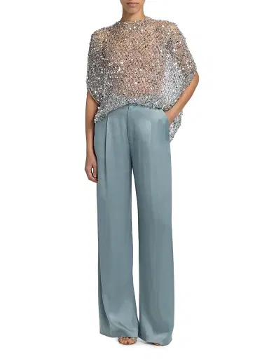 Lapointe Women's Sequined Net Mesh Cape Top - Silver - Size Large | Thumbnail 2 Lapointe Women's Sequined Net Mesh Cape Top - Silver - Size Large | Thumbnail 2