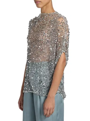 Lapointe Women's Sequined Net Mesh Cape Top - Silver - Size Large | Thumbnail 4 Lapointe Women's Sequined Net Mesh Cape Top - Silver - Size Large | Thumbnail 4