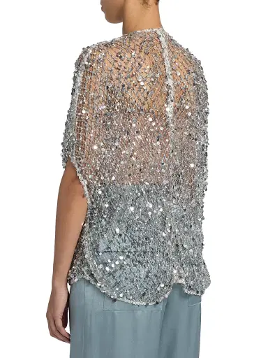 Lapointe Women's Sequined Net Mesh Cape Top - Silver - Size Large | Thumbnail 5 Lapointe Women's Sequined Net Mesh Cape Top - Silver - Size Large | Thumbnail 5