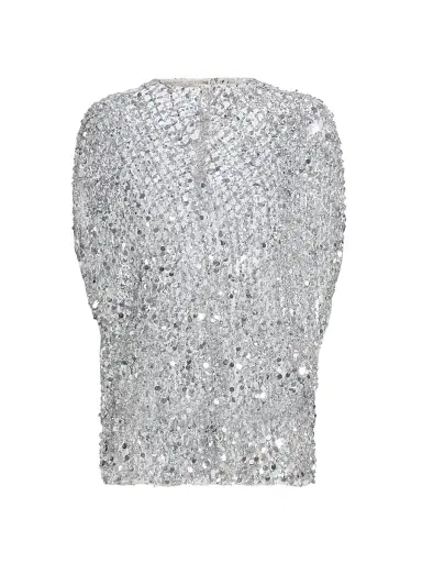 Lapointe Women's Sequined Net Mesh Cape Top - Silver - Size Large | Thumbnail 1 Lapointe Women's Sequined Net Mesh Cape Top - Silver - Size Large | Thumbnail 1