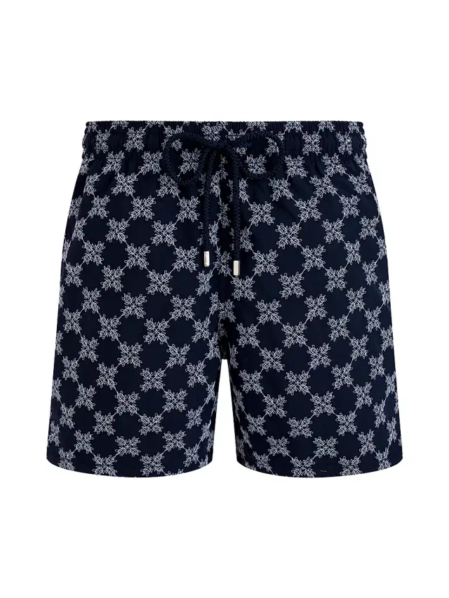 Men's Embroidered Turtles Monogram Swim Trunks - Bleu Marine