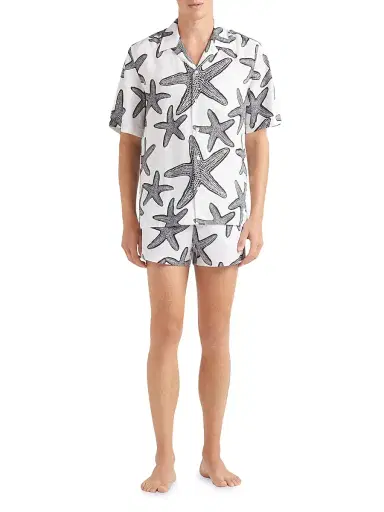 Vilebrequin Men's Starlettes Printed Linen Shirt - Blanc - Size Large | Thumbnail 2