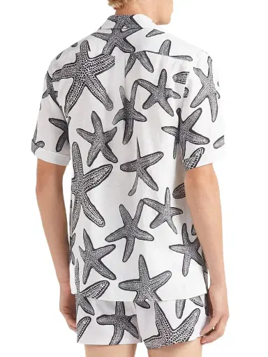 Vilebrequin Men's Starlettes Printed Linen Shirt - Blanc - Size Large | Thumbnail 5